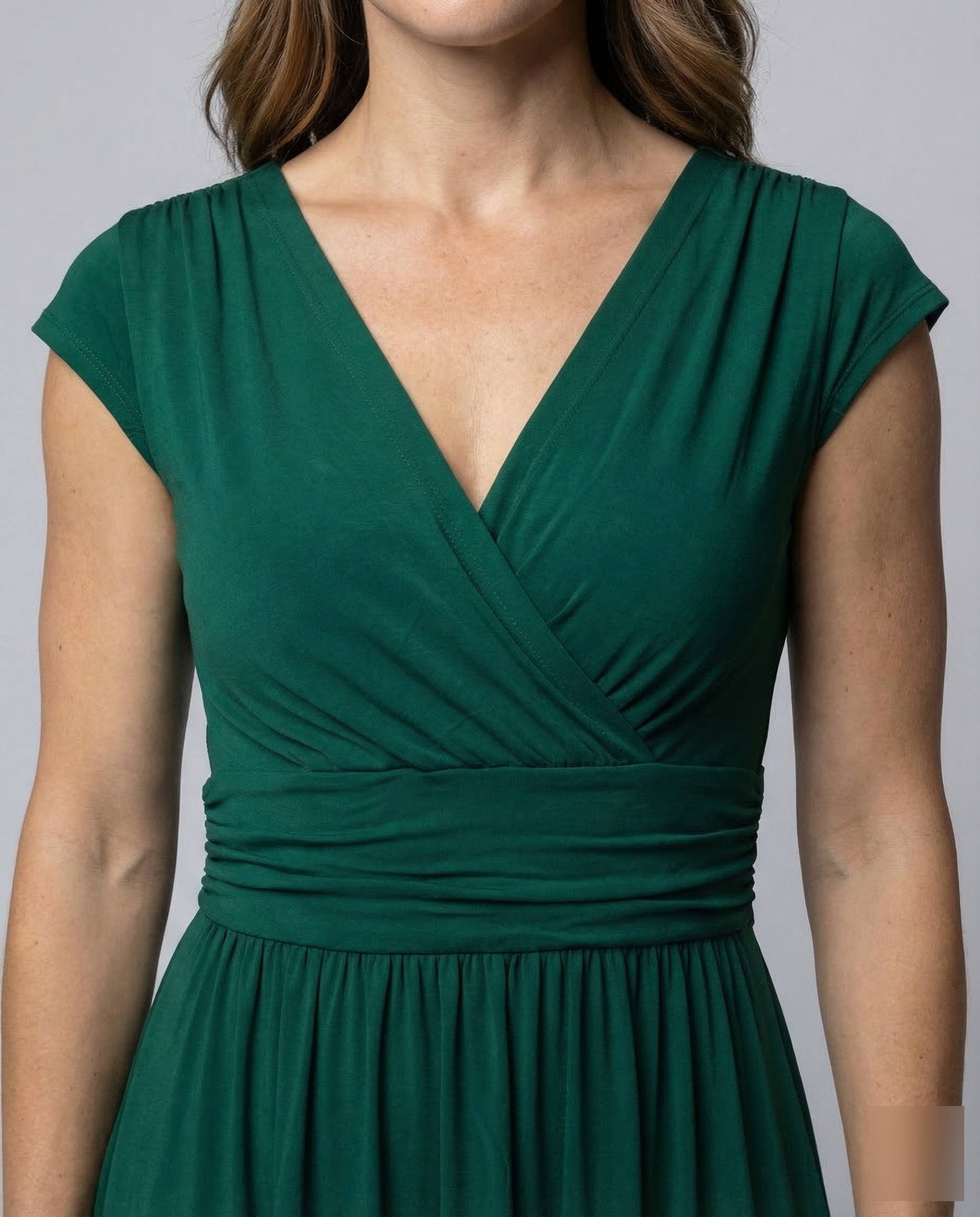Women Evening Maxi Dress Pleated Swing Skirt - close-up detail