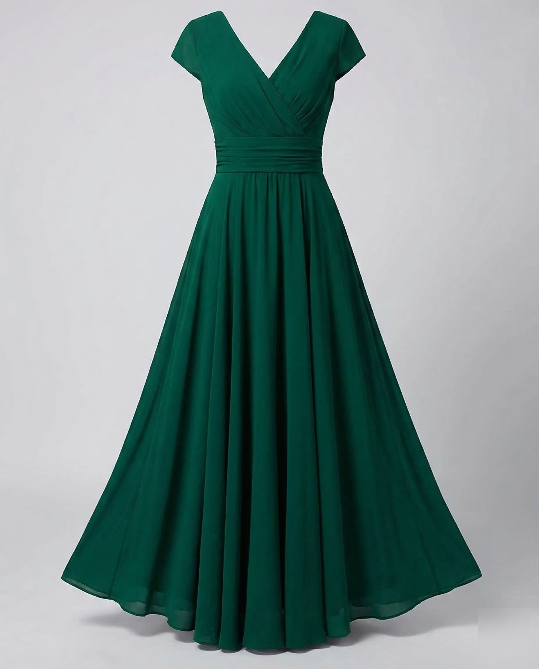 Women Evening Maxi Dress Pleated Swing Skirt - Dark Green colorway