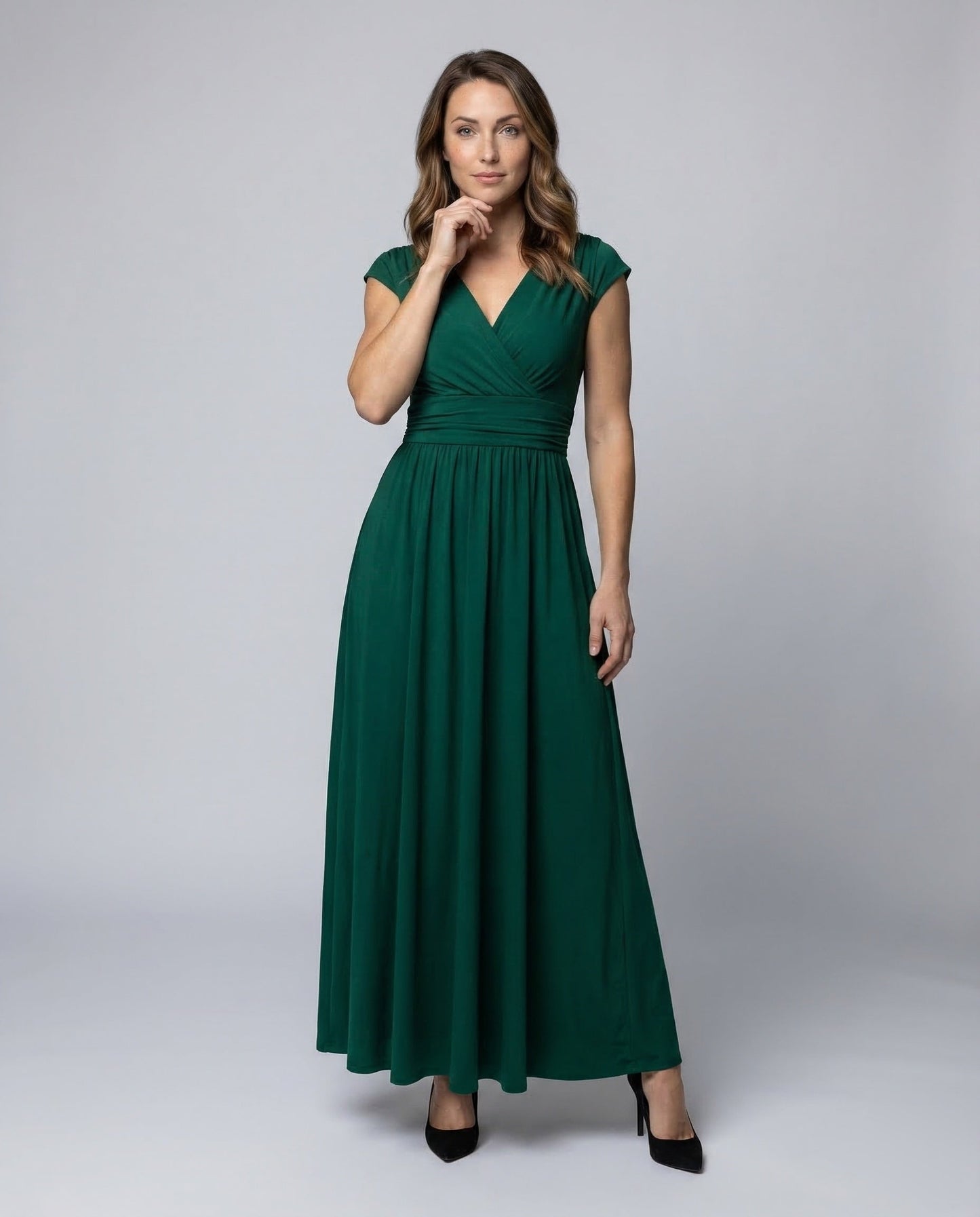 Women Evening Maxi Dress Pleated Swing Skirt - front view