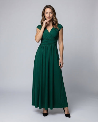Women Evening Maxi Dress Pleated Swing Skirt - front view