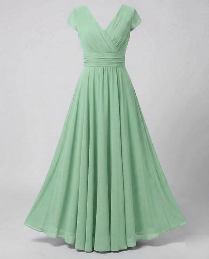 Women Evening Maxi Dress Pleated Swing Skirt - Light Green colorway