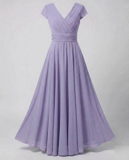 Women Evening Maxi Dress Pleated Swing Skirt - Light Lilac colorway