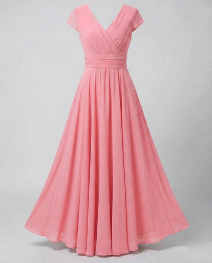 Women Evening Maxi Dress Pleated Swing Skirt - Pink colorway