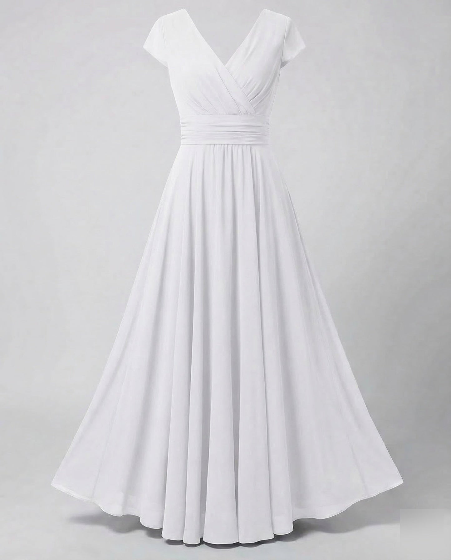 Women Evening Maxi Dress Pleated Swing Skirt - White colorway