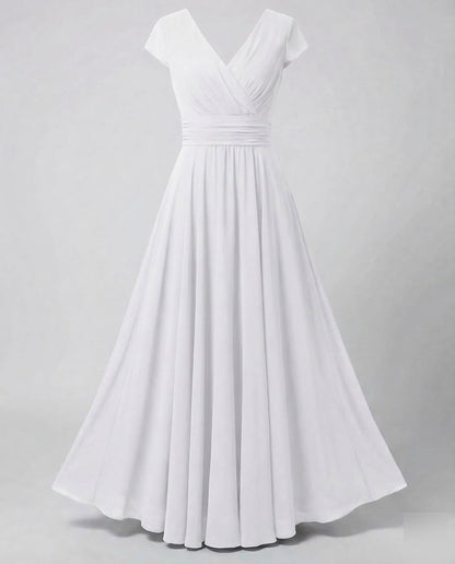 Women Evening Maxi Dress Pleated Swing Skirt - White colorway