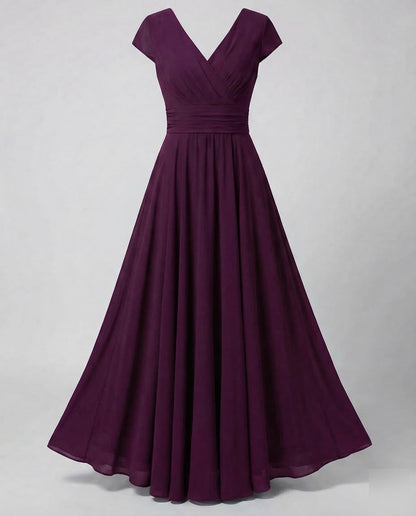 Women Evening Maxi Dress Pleated Swing Skirt - Wine Red colorway