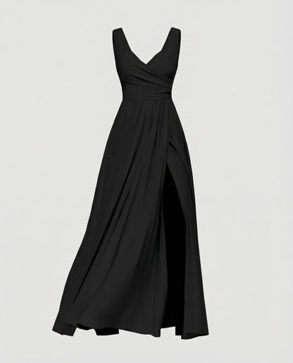 Women Exquisite Thigh-Slit Evening Dress - Black colorway