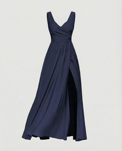 Women Exquisite Thigh-Slit Evening Dress - Blue colorway
