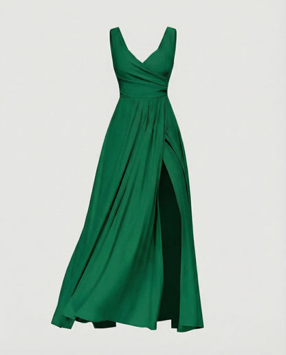 Women Exquisite Thigh-Slit Evening Dress - Green colorway