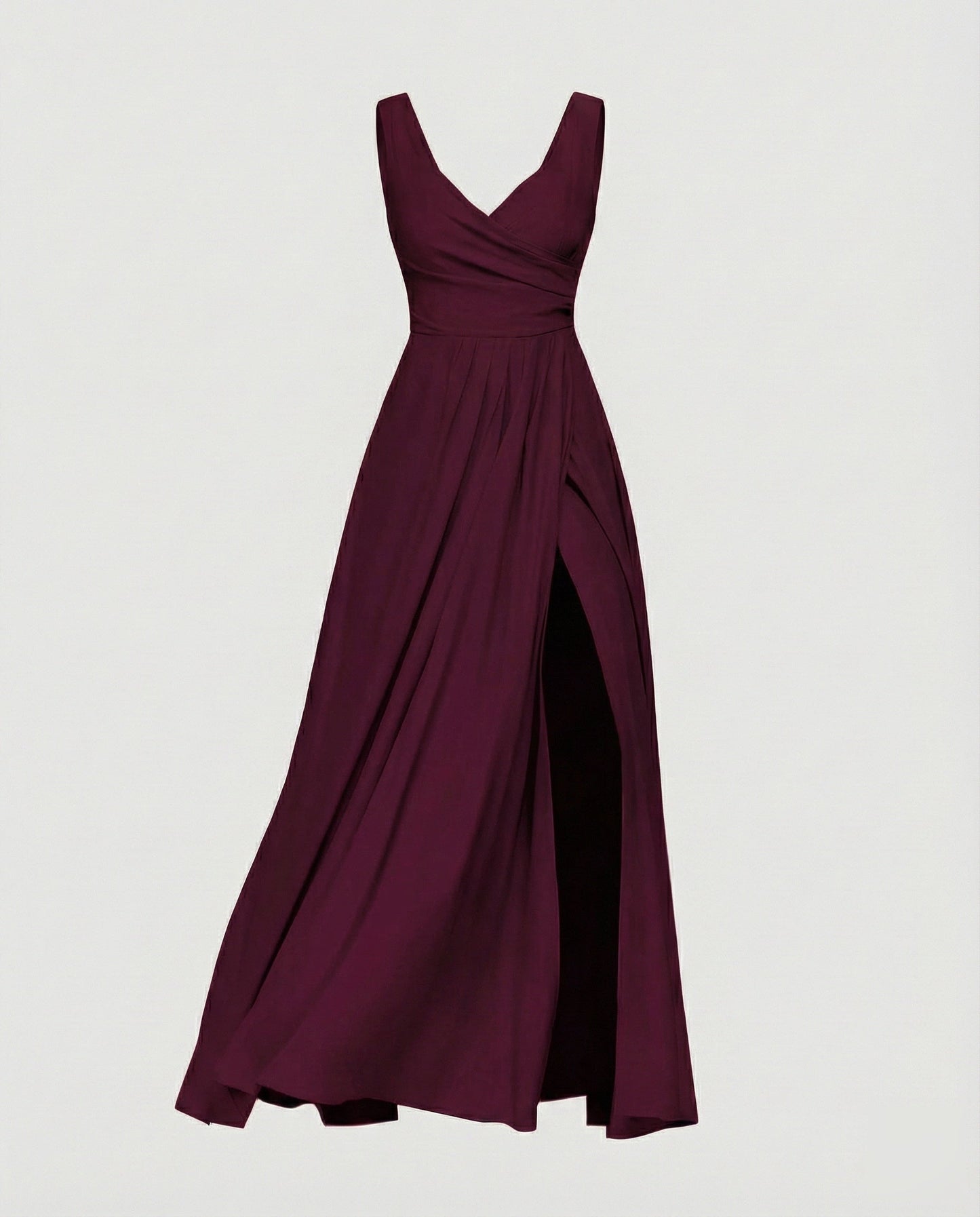 Women Exquisite Thigh-Slit Evening Dress - Wine Red colorway