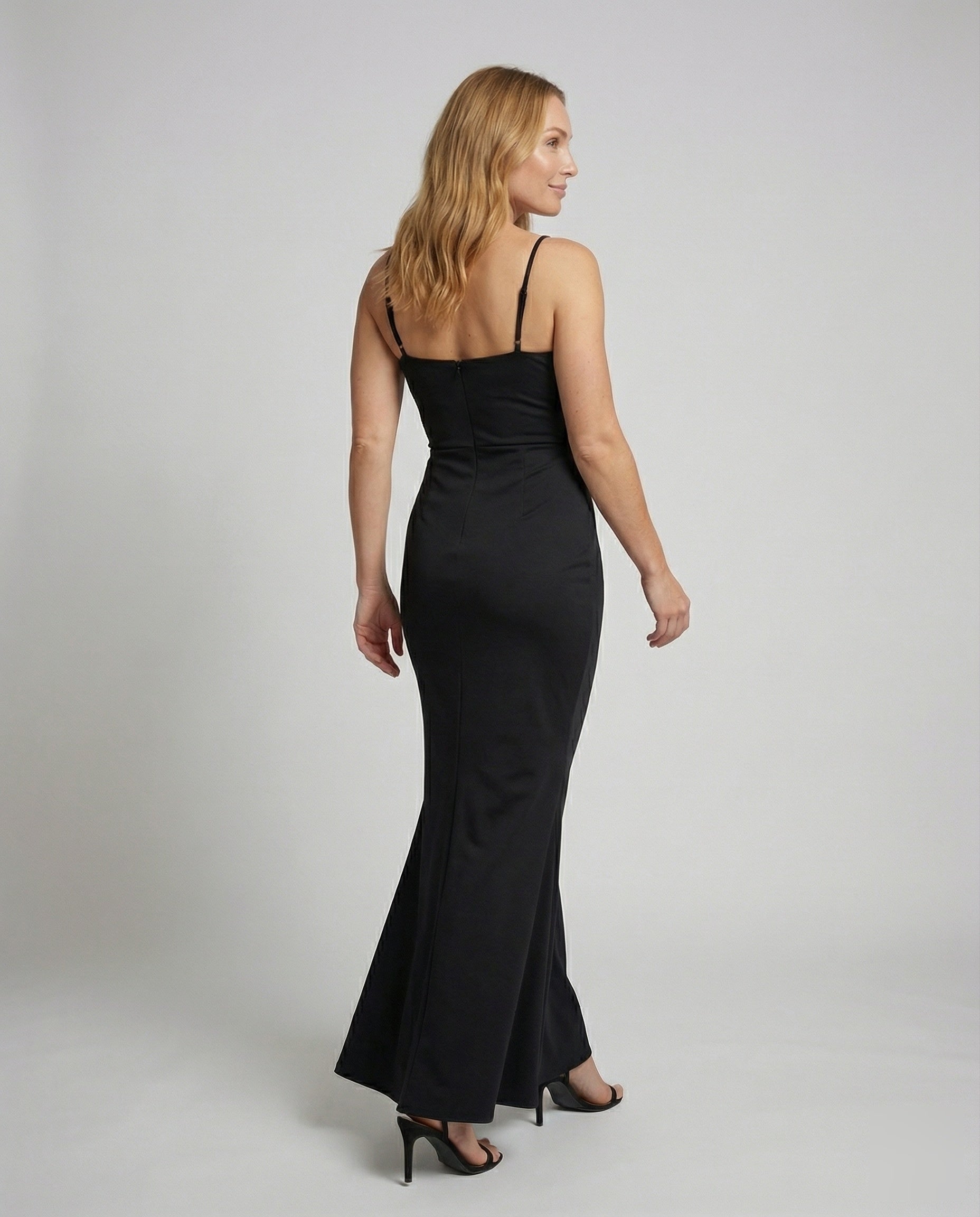 Women Figure-Hugging Mermaid Cut Mixed Fabric Evening Dress - back view