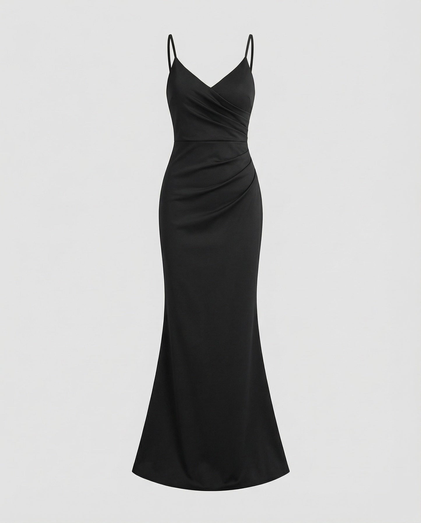 Women Figure-Hugging Mermaid Cut Mixed Fabric Evening Dress - Black colorway