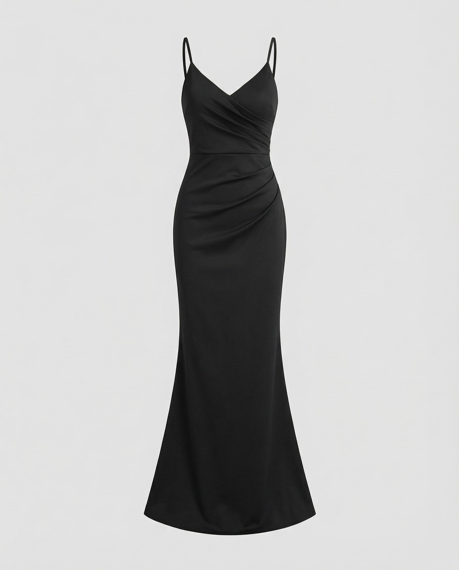 Women Figure-Hugging Mermaid Cut Mixed Fabric Evening Dress - Black colorway