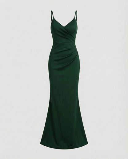 Women Figure-Hugging Mermaid Cut Mixed Fabric Evening Dress - Green colorway