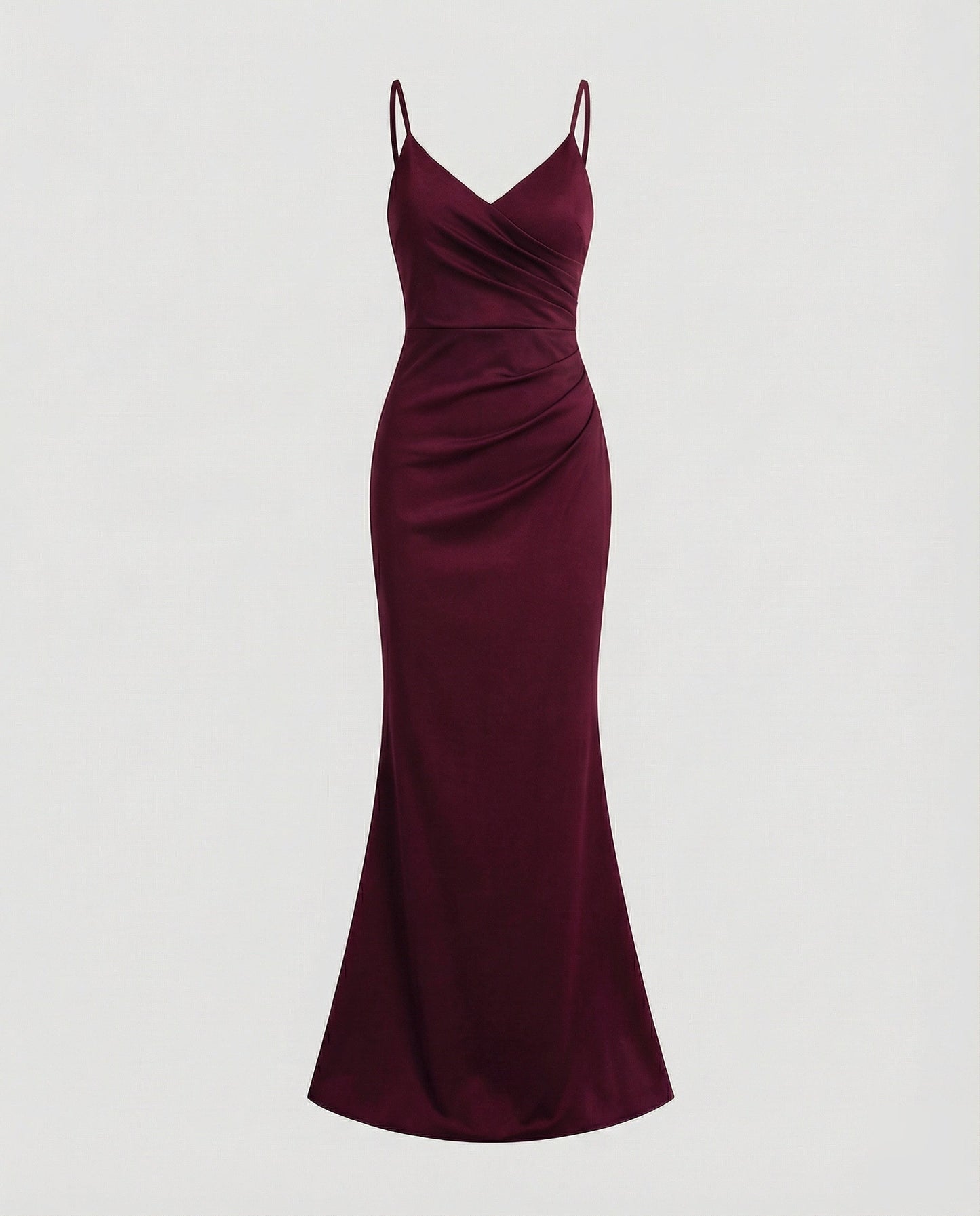 Women Figure-Hugging Mermaid Cut Mixed Fabric Evening Dress - Bordeaux colorway