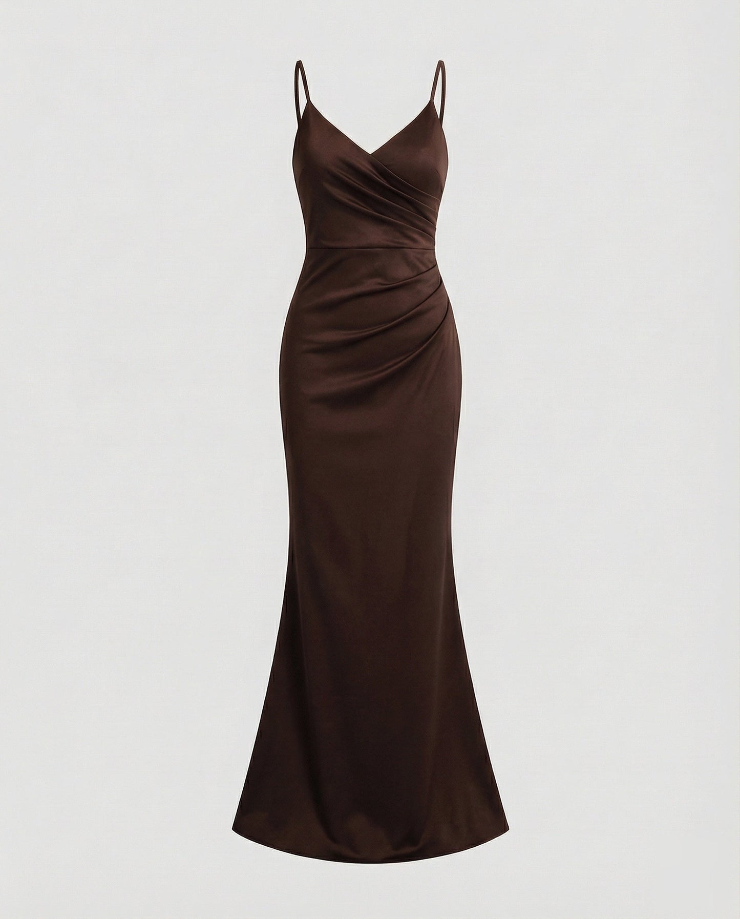 Women Figure-Hugging Mermaid Cut Mixed Fabric Evening Dress - Dark Brown colorway