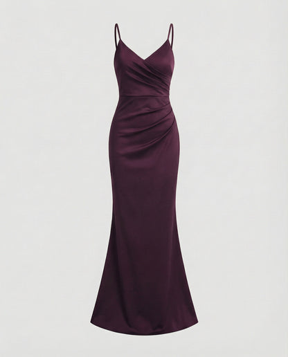 Women Figure-Hugging Mermaid Cut Mixed Fabric Evening Dress - Lilac colorway