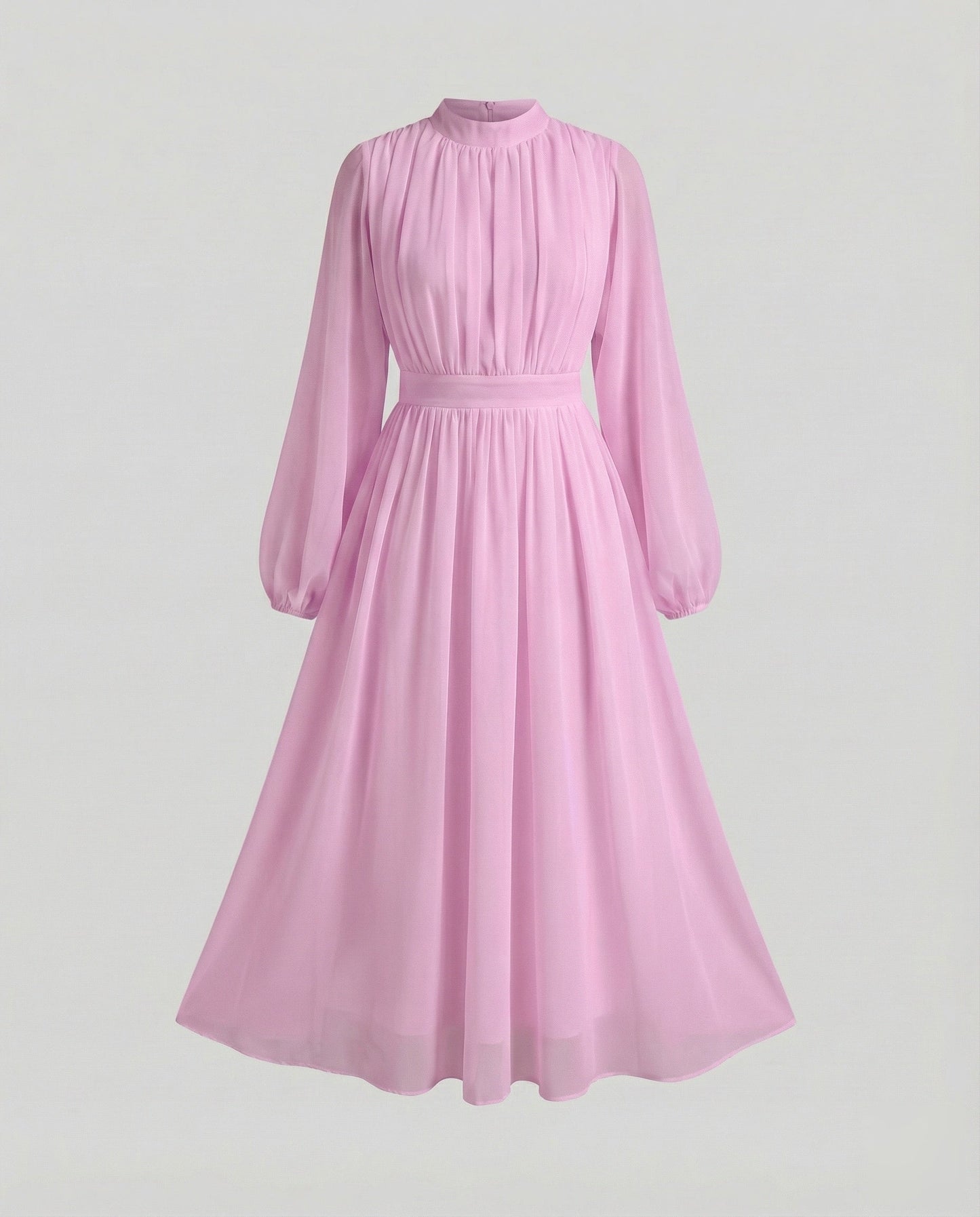 Women Flowing Balloon Sleeves Chiffon Midaxi Dress - Pink colorway