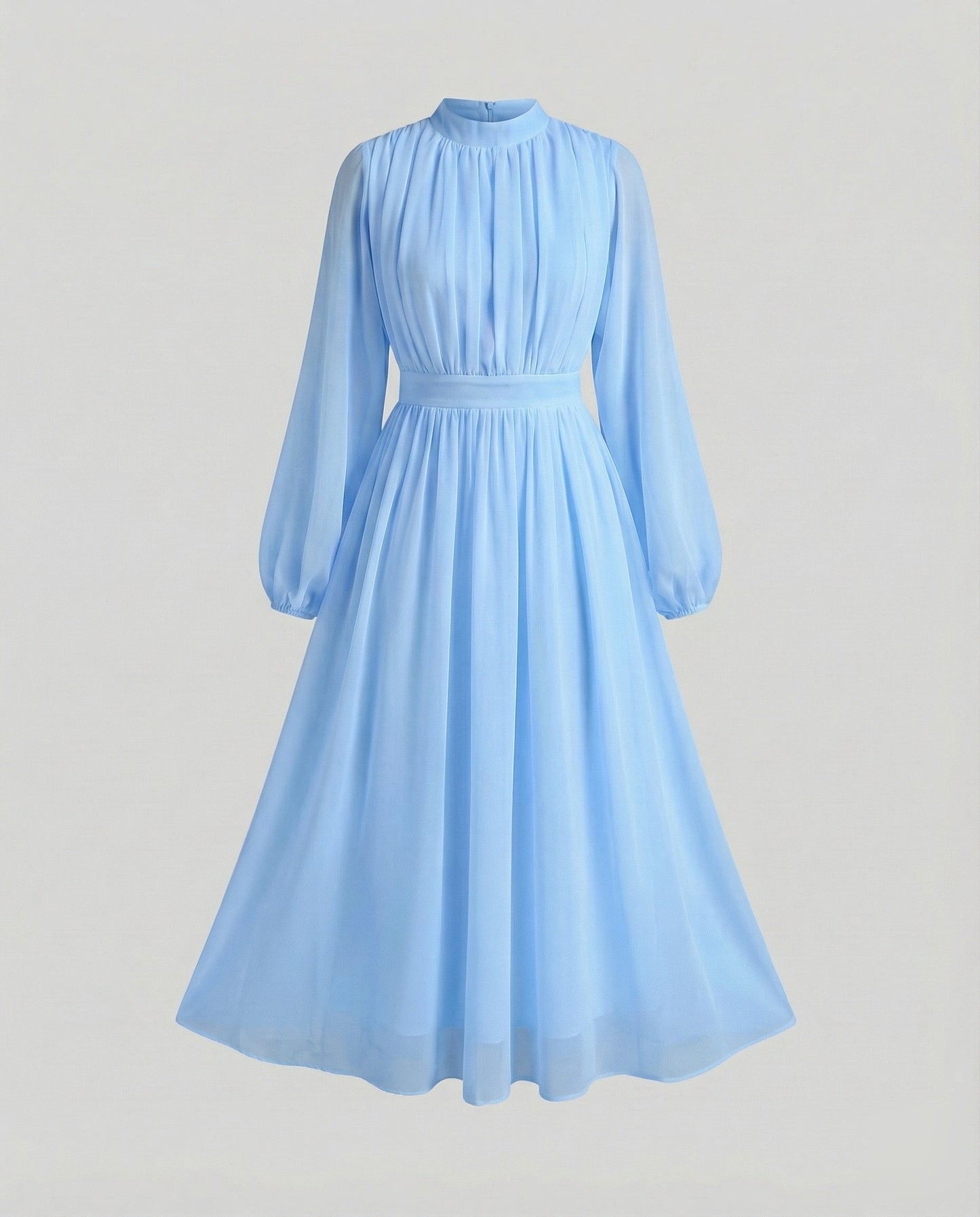 Women Flowing Balloon Sleeves Chiffon Midaxi Dress - Sky Blue colorway