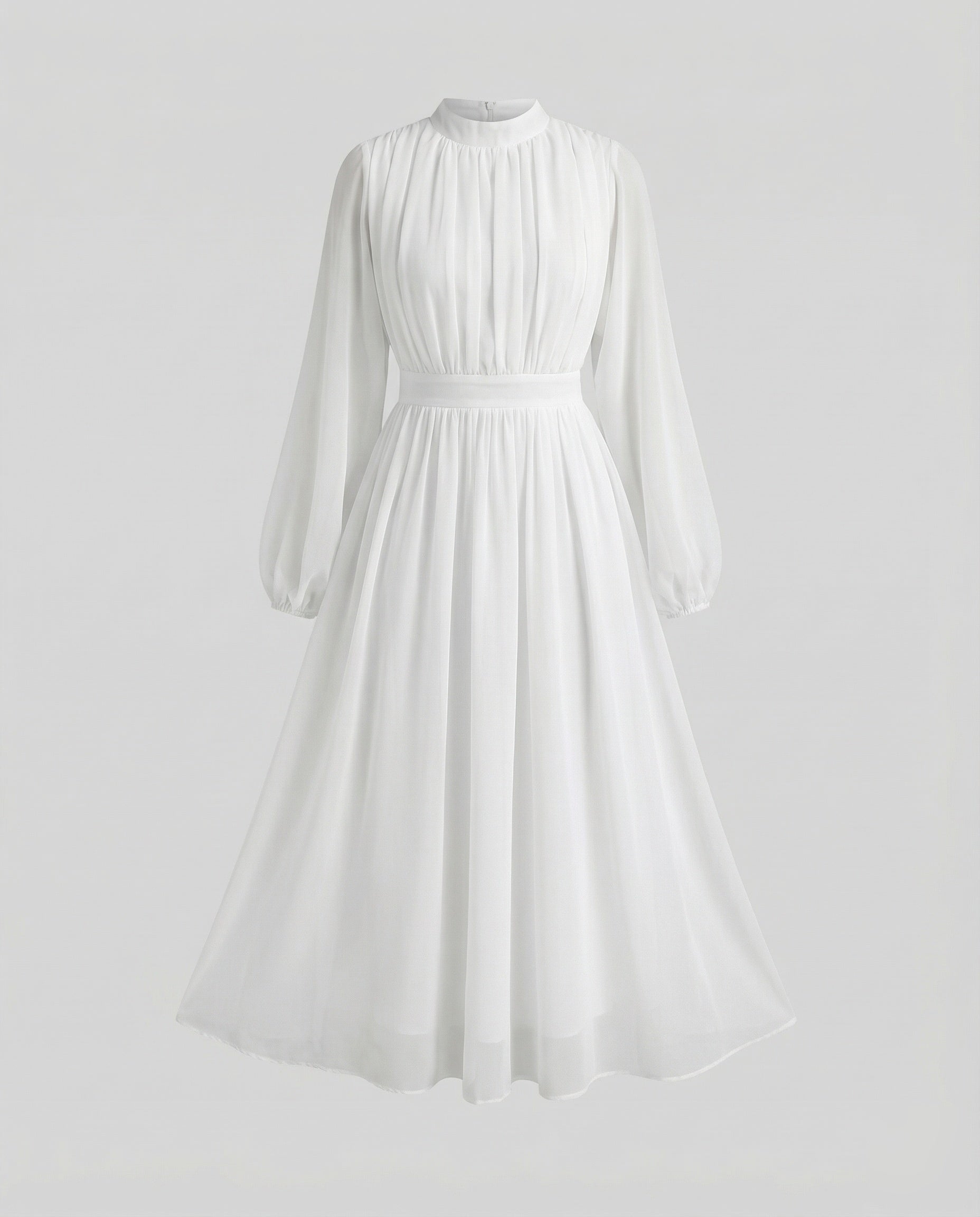 Women Flowing Balloon Sleeves Chiffon Midaxi Dress - White colorway