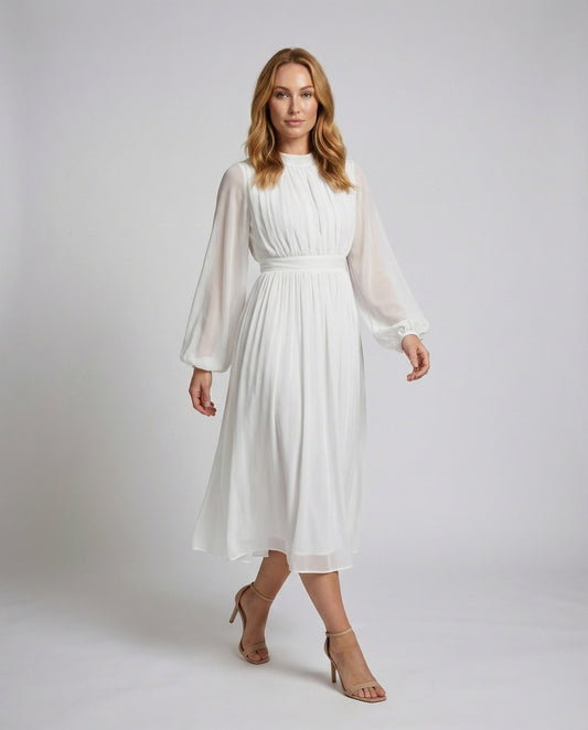 Women Flowing Balloon Sleeves Chiffon Midaxi Dress - front view