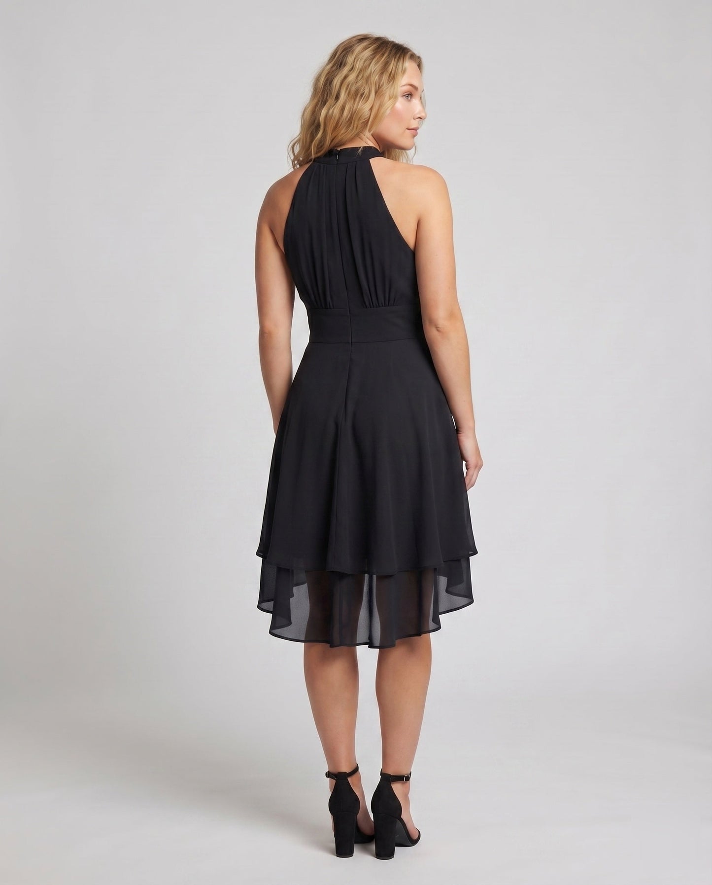 Women Halter Dress Chiffon Ruffle Tiered Hem - back view