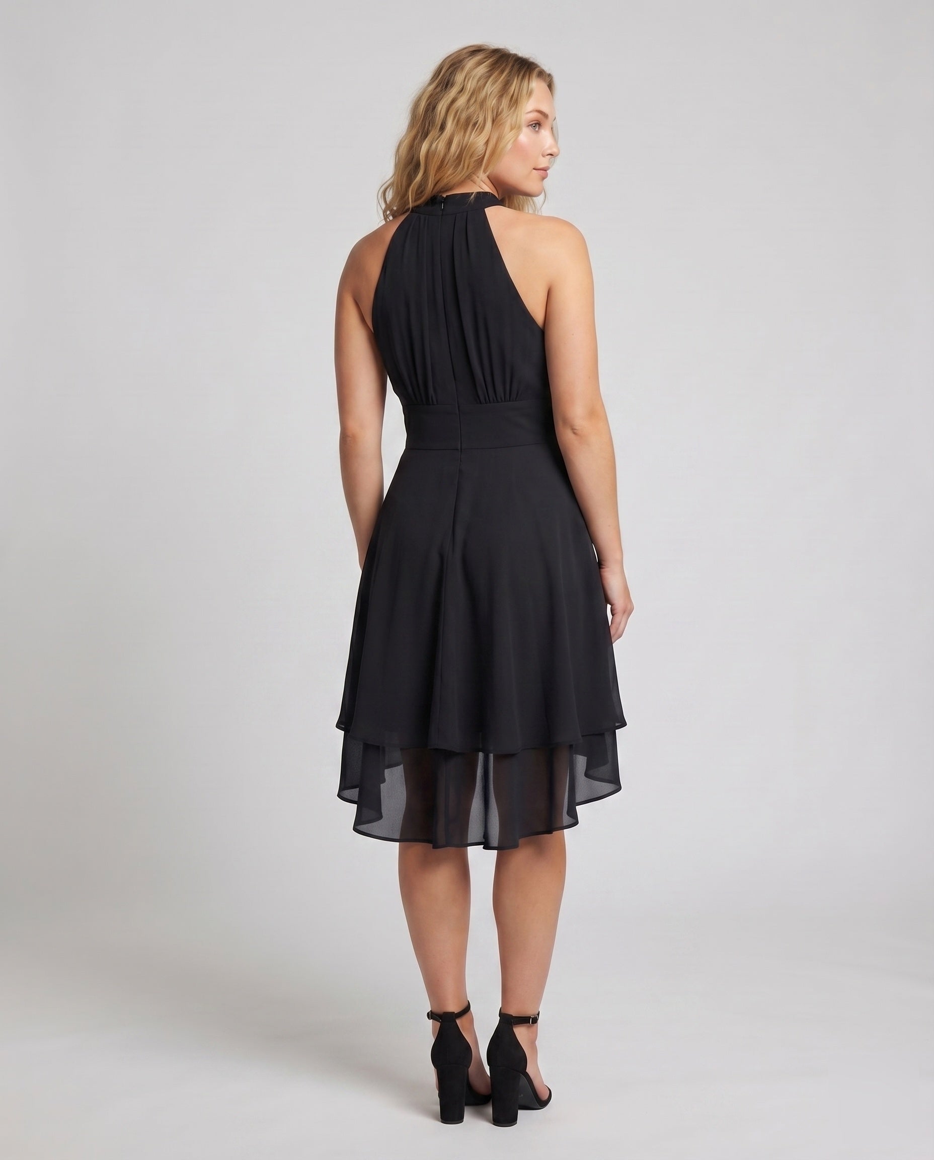 Women Halter Dress Chiffon Ruffle Tiered Hem - back view