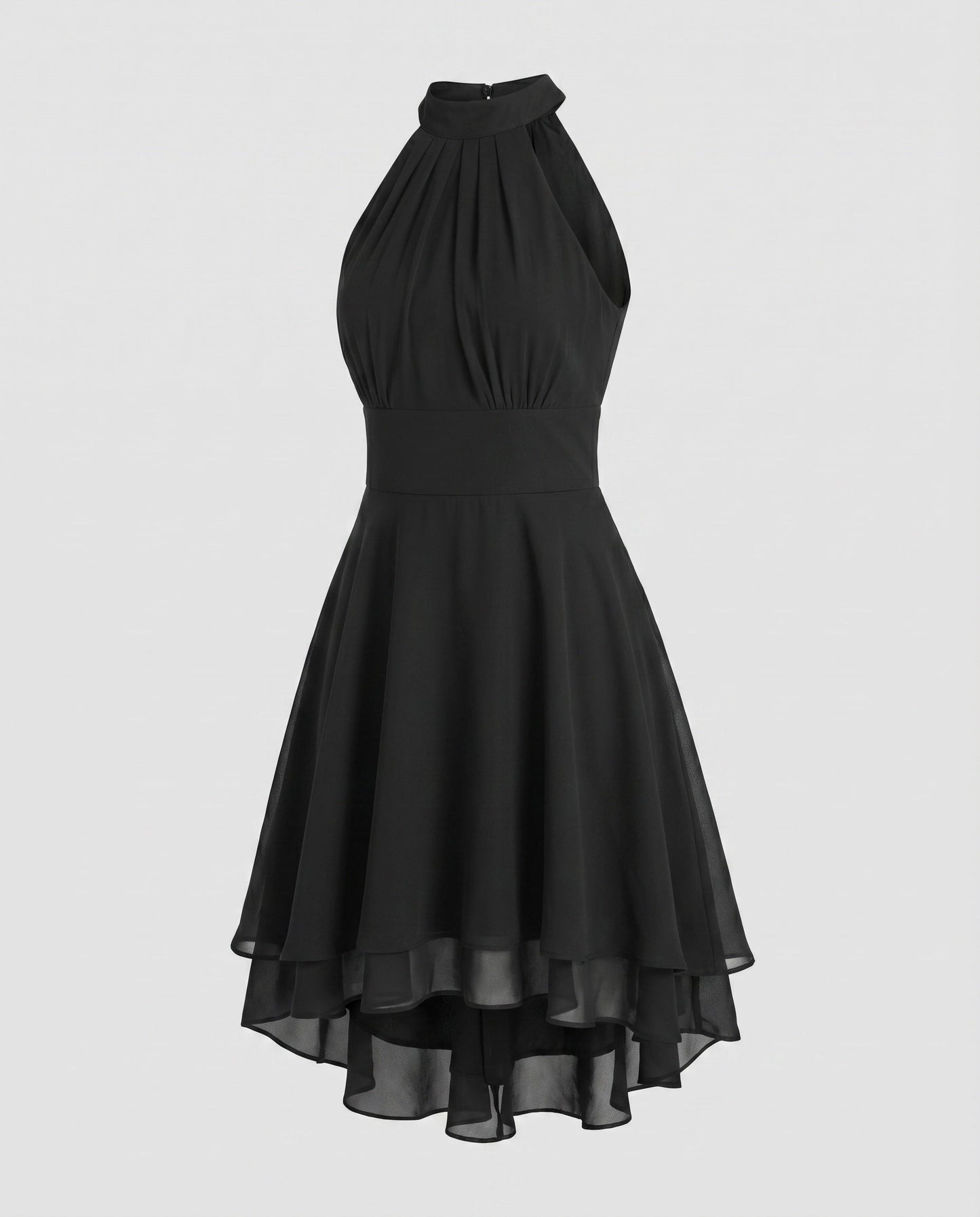 Women Halter Dress Chiffon Ruffle Tiered Hem - Black colorway