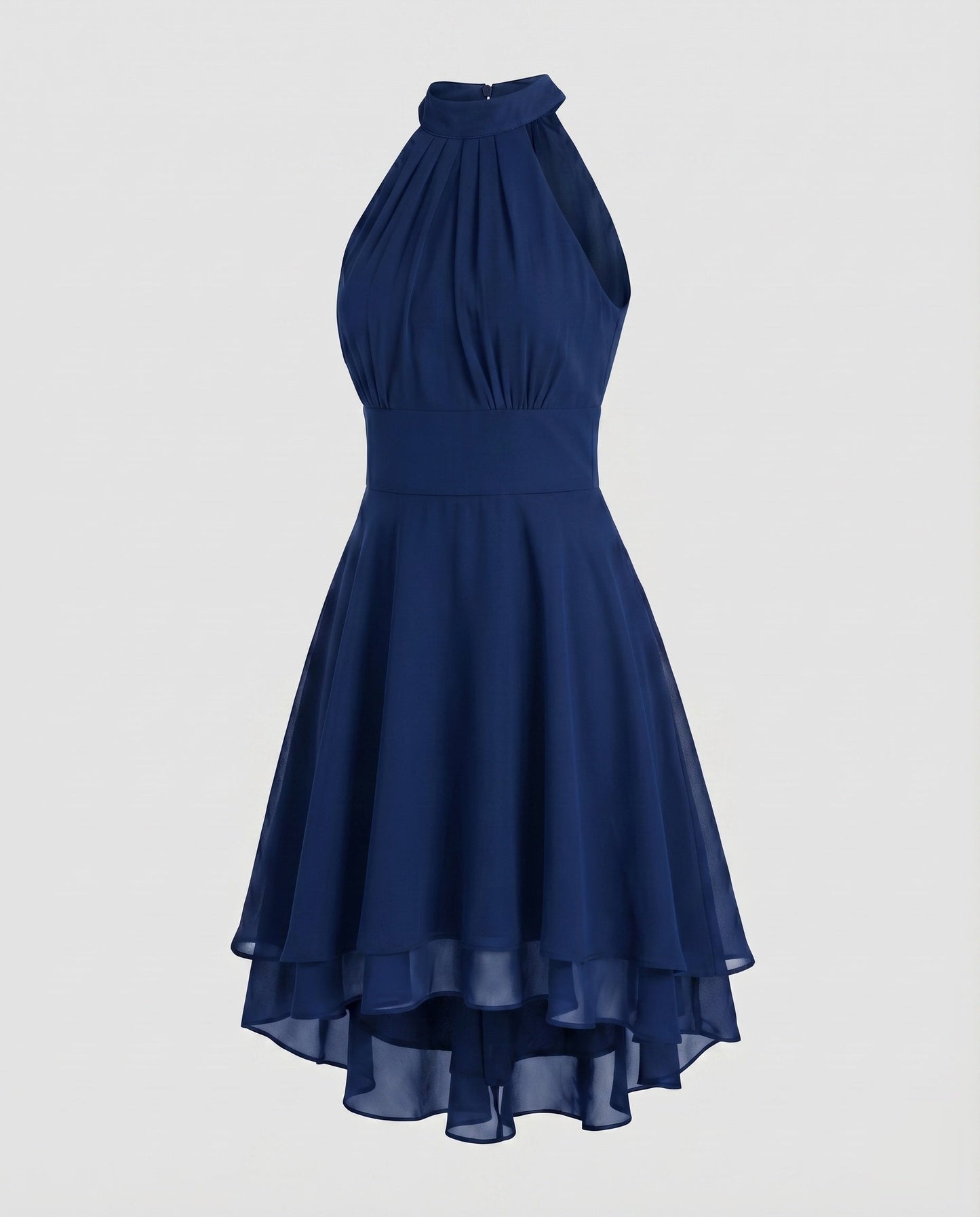 Women Halter Dress Chiffon Ruffle Tiered Hem - Blue colorway
