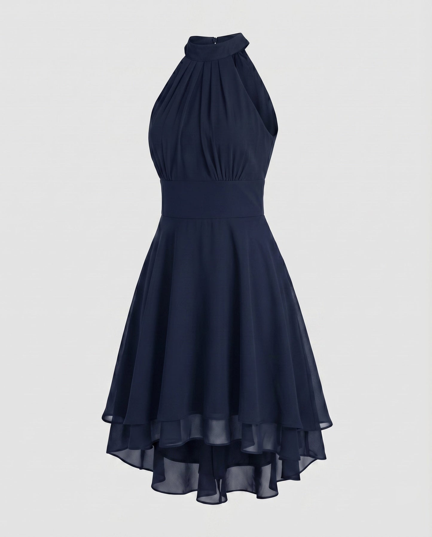Women Halter Dress Chiffon Ruffle Tiered Hem - Dark Blue colorway