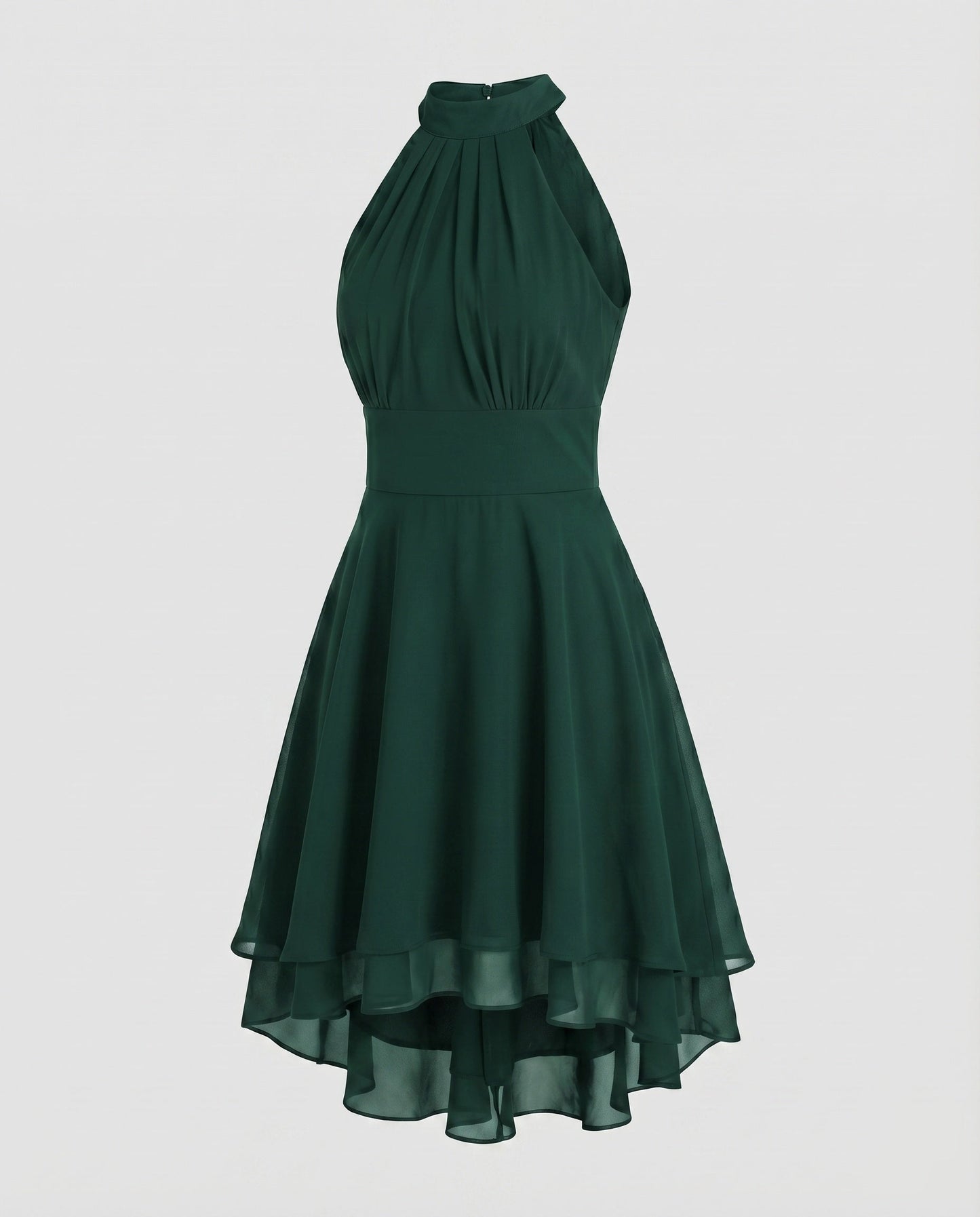 Women Halter Dress Chiffon Ruffle Tiered Hem - Green colorway