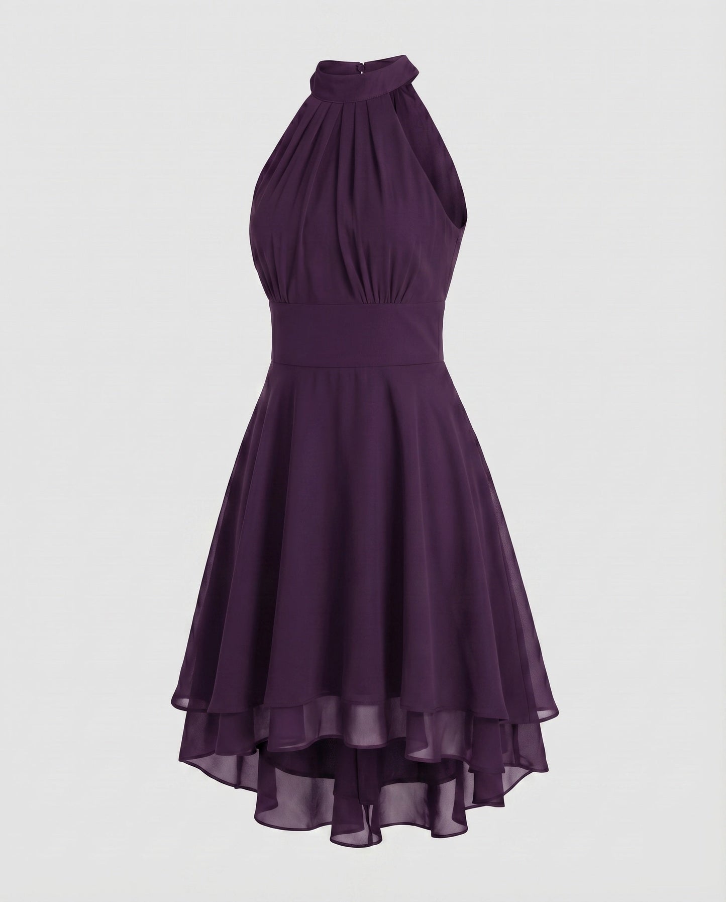 Women Halter Dress Chiffon Ruffle Tiered Hem - Lilac colorway