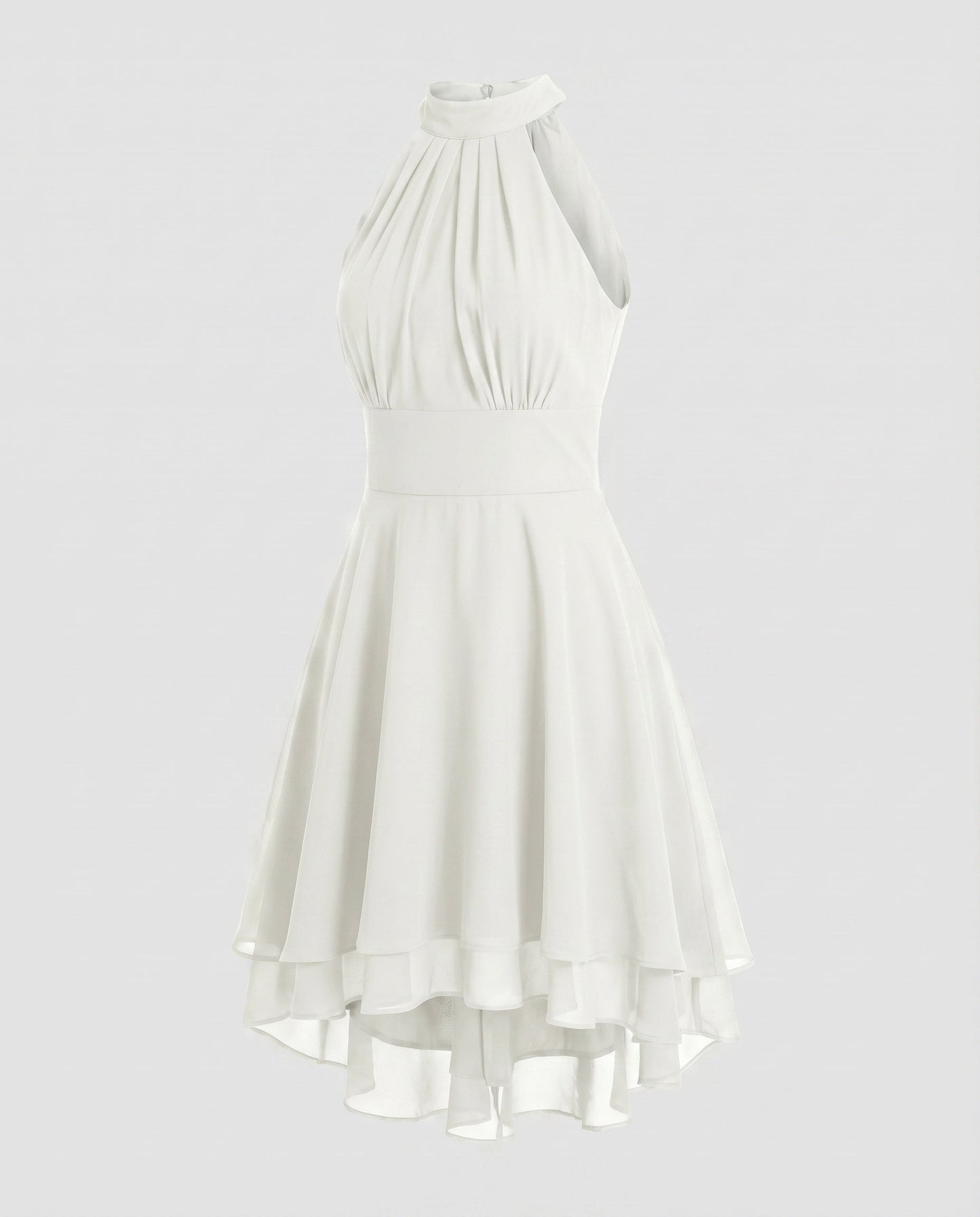 Women Halter Dress Chiffon Ruffle Tiered Hem - White colorway