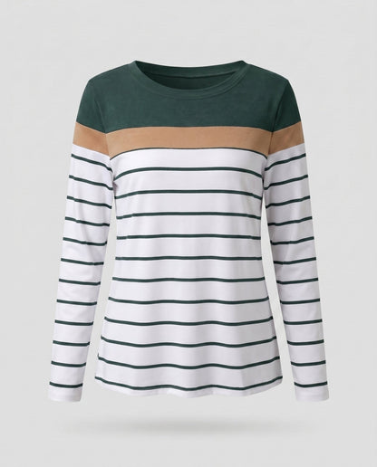 Women Long Sleeve Shirt with Fashionable Stripe Pattern and Elegant Details - Chichicherry