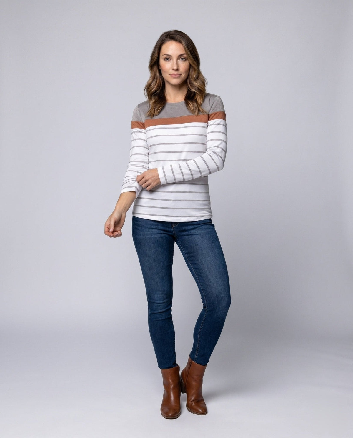 Women Long Sleeve Shirt with Fashionable Stripe Pattern and Elegant Details - Chichicherry
