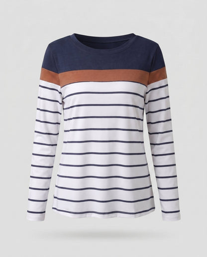 Women Long Sleeve Shirt with Fashionable Stripe Pattern and Elegant Details - Chichicherry