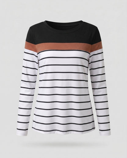 Women Long Sleeve Shirt with Fashionable Stripe Pattern and Elegant Details - Chichicherry