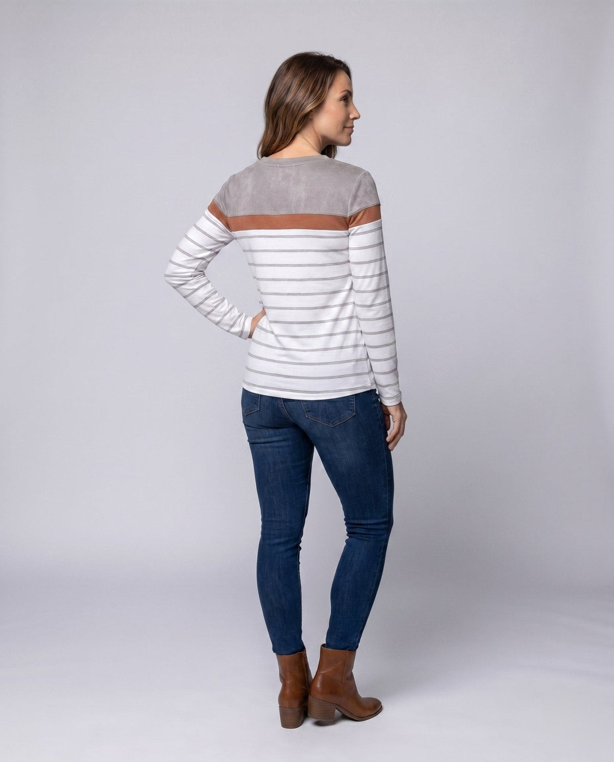 Women Long Sleeve Shirt with Fashionable Stripe Pattern and Elegant Details - Chichicherry
