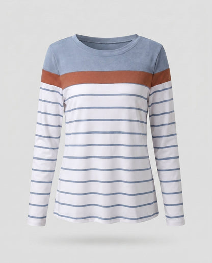 Women Long Sleeve Shirt with Fashionable Stripe Pattern and Elegant Details - Chichicherry