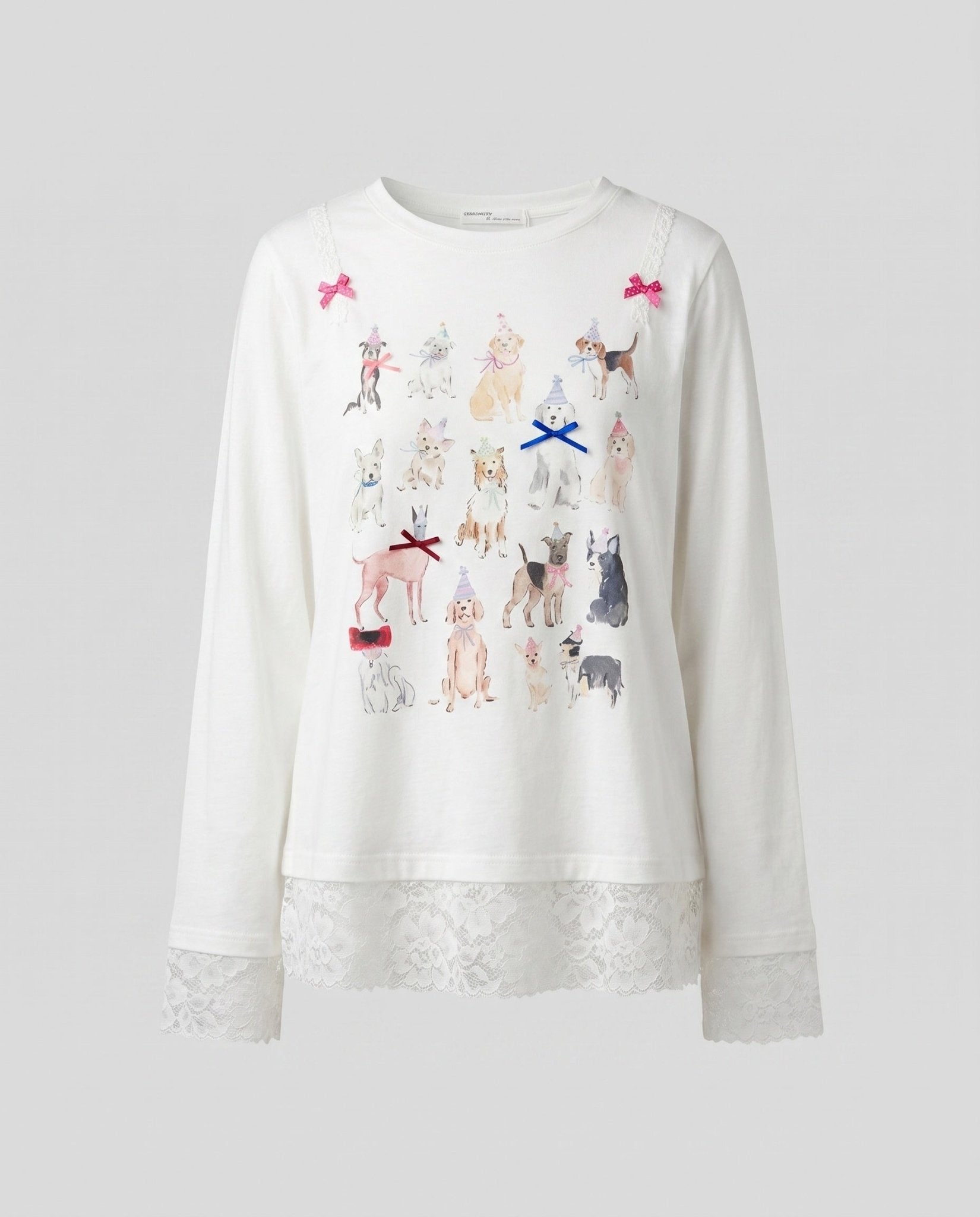 Women long sleeve shirt with playful animal motif and lace border - Chichicherry