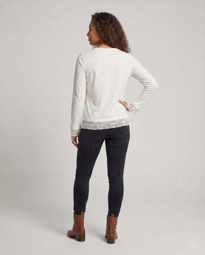 Women long sleeve shirt with playful animal motif and lace border - Chichicherry