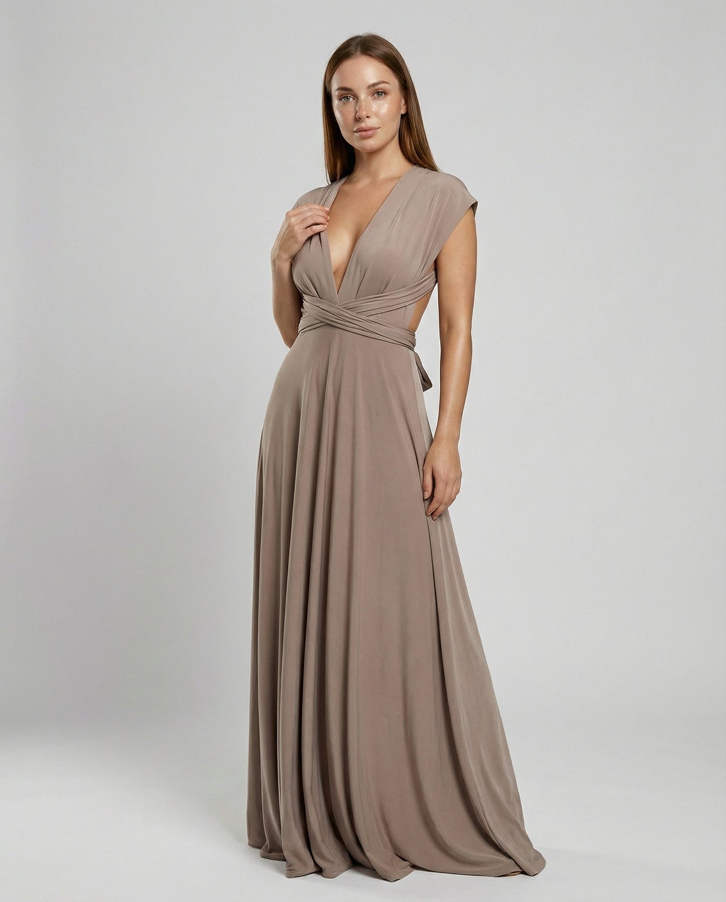 Women Multiway Wrap Dress with 50+ Wearing Variants & Elastic Fabric - front view