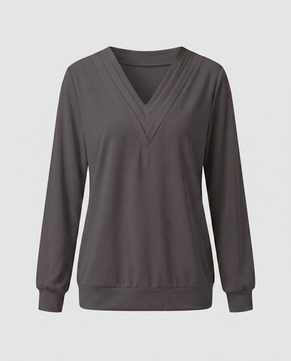 Women Oversized V-Neck Blouse with Long Sleeves - Chichicherry