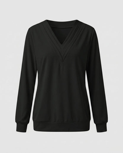Women Oversized V-Neck Blouse with Long Sleeves - Chichicherry