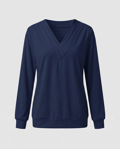 Women Oversized V-Neck Blouse with Long Sleeves - Chichicherry