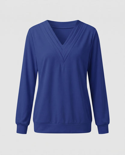 Women Oversized V-Neck Blouse with Long Sleeves - Chichicherry