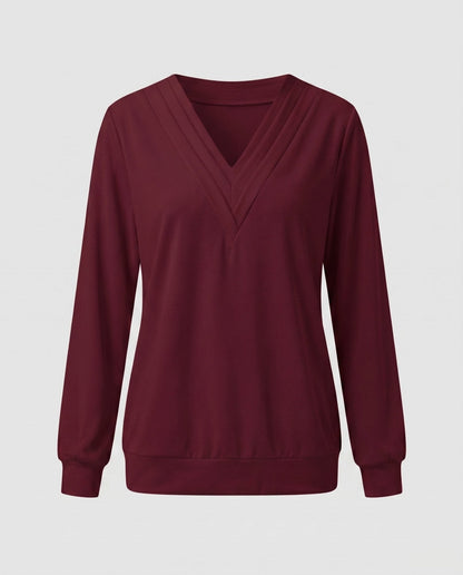 Women Oversized V-Neck Blouse with Long Sleeves - Chichicherry