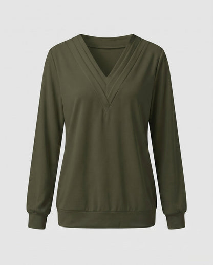 Women Oversized V-Neck Blouse with Long Sleeves - Chichicherry