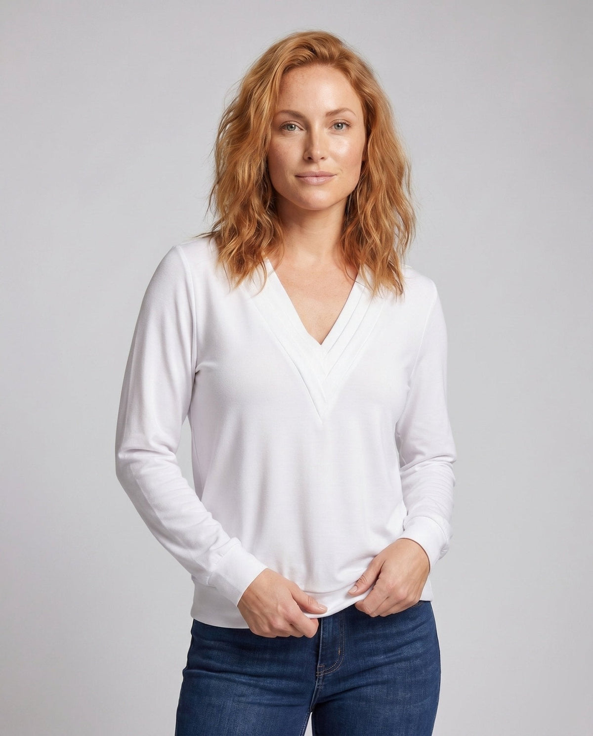 Women Oversized V-Neck Blouse with Long Sleeves - Chichicherry