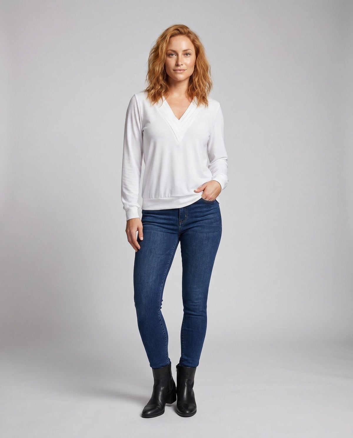 Women Oversized V-Neck Blouse with Long Sleeves - Chichicherry